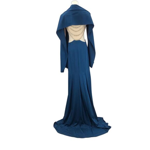 ASPEED SZ S teal silver backless hand beaded cutout mermaid maxi gown NWT B164 - Picture 7 of 12